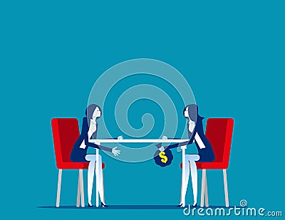 Partner handing money under the table. Business corruption concept Vector Illustration