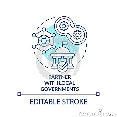 Partner with local governments turquoise concept icon Cartoon Illustration