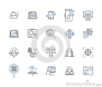 Partner relations outline icons collection. Partners, Relations, Collaboration, Bonding, Networking, Connections Vector Illustration