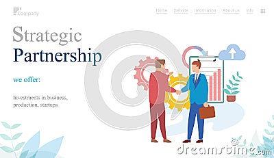 Partners shaking hands after signing contract agreement. Strategic partnership, teamwork concept Vector Illustration