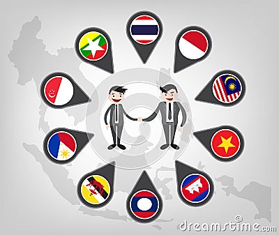 Partnership between asean country (aec) Vector Illustration