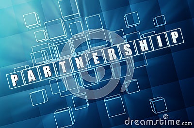 Partnership in blue glass cubes Stock Photo