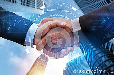 Business man handshake with digital network link connection Stock Photo