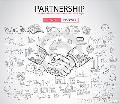 PartnerShip concept with Doodle design style Vector Illustration