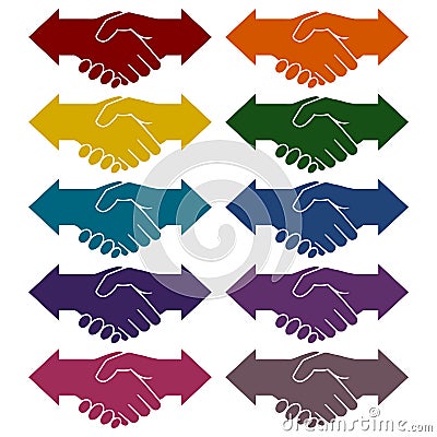 Partnership Hand shake arrows icons set Vector Illustration