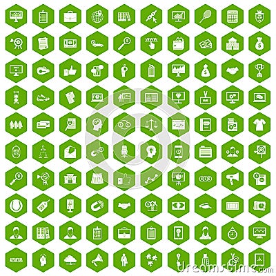 100 partnership icons hexagon green Vector Illustration