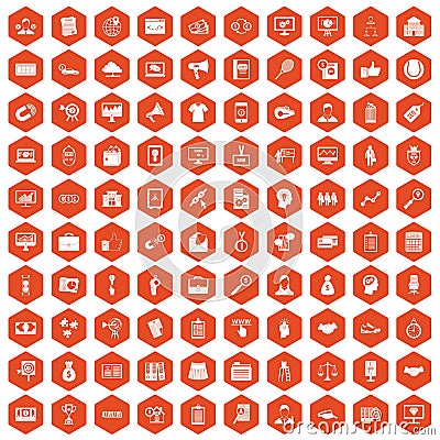 100 partnership icons hexagon orange Vector Illustration