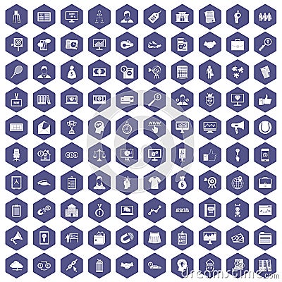 100 partnership icons hexagon purple Vector Illustration