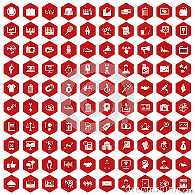 100 partnership icons hexagon red Vector Illustration