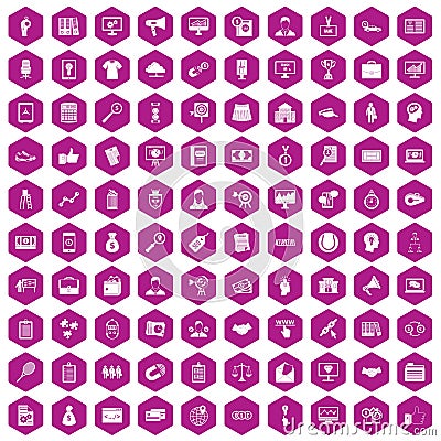 100 partnership icons hexagon violet Vector Illustration