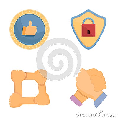 Partnership icons set cartoon vector. Shield image and handshake Vector Illustration