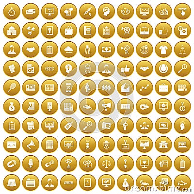 100 partnership icons set gold Vector Illustration