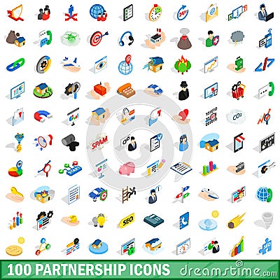 100 partnership icons set, isometric 3d style Vector Illustration