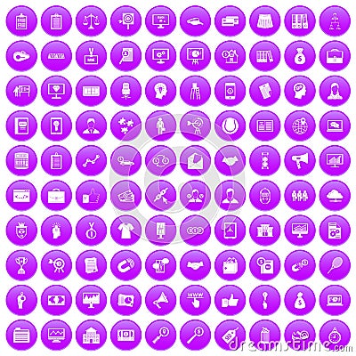 100 partnership icons set purple Vector Illustration