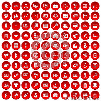 100 partnership icons set red Vector Illustration