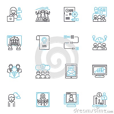 Partnership powwow linear icons set. Collaboration, Synergy, Dialogue, Nerking, Trust, Alliance, Engagement line vector Vector Illustration