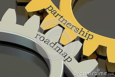 Partnership Roadmap concept on the gearwheels, 3D rendering Stock Photo