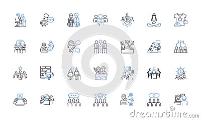 Partnership teamwork line icons collection. Collaboration, Synergy, Alliance, Cohesion, Unity, Synchronization Vector Illustration