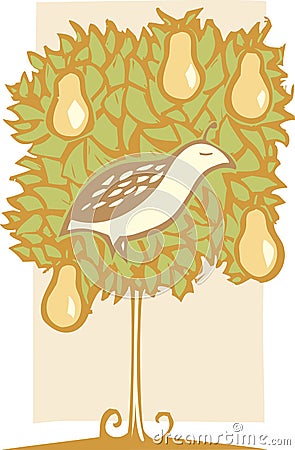 Partridge and Pear Tree Vector Illustration