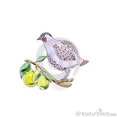 Partridge in Pear Tree for 12 Days of Christmas Charms Cartoon Illustration