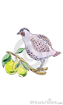 Partridge in Pear Tree for 12 Days of Christmas Charms Vector Illustration