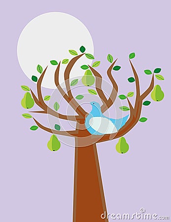Partridge in a Pear Tree Vector Illustration