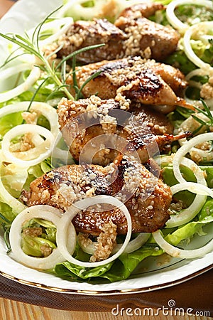 Partridge with salad and onion Stock Photo