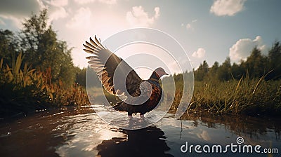 the partridge taking a bath flutters its wings Stock Photo