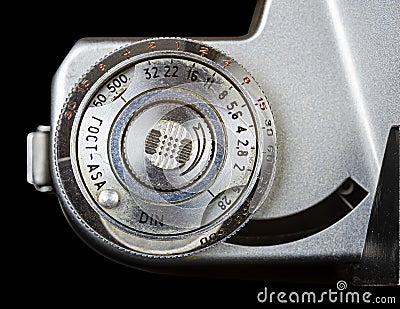 Parts of an Analog Camera aperture speed dial Stock Photo