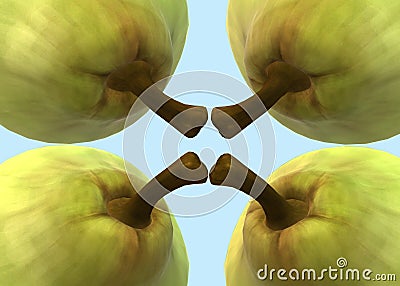 Parts of four identical green pears Cartoon Illustration