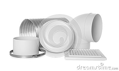 Parts of home ventilation system isolated on white Stock Photo