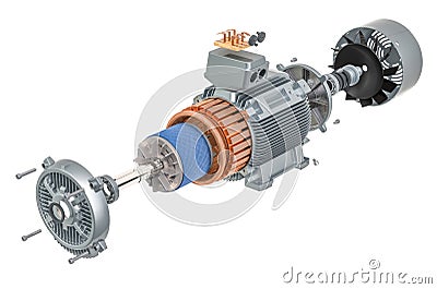 Parts of industrial electric motor, 3D rendering Stock Photo