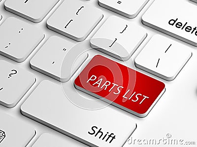 parts list word on keyboard Stock Photo