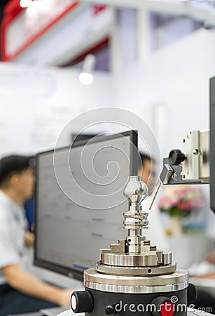 Parts of manufacturing process during inspection by automatic probe of high technology and precision multi measuring machine such Stock Photo