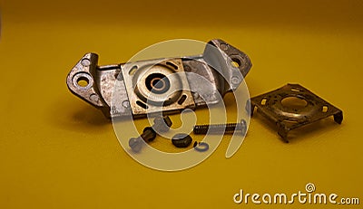 Parts from a dismantled old tape recorder Stock Photo