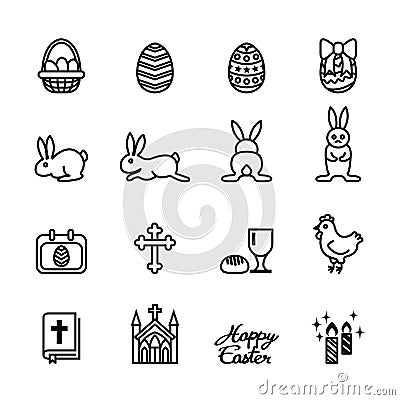 Easter icons set. Line Style stock vector. Vector Illustration