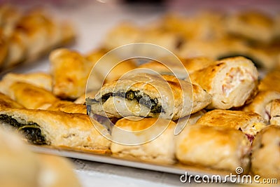 Party appetizers, small Pizza snack, with cheese and vegetables Stock Photo