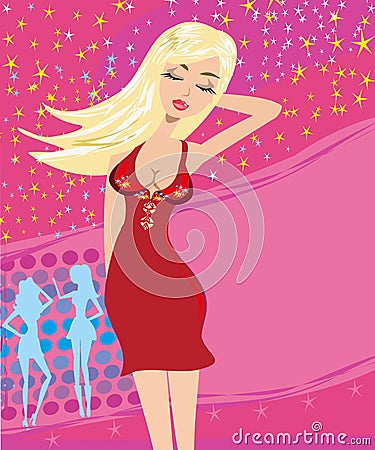 Party background with dancing woman Vector Illustration