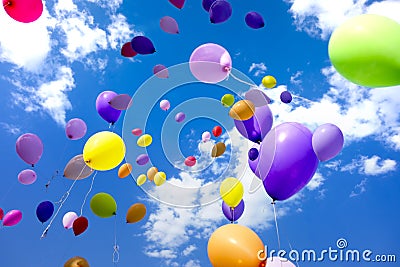 Party Balloons Flying Sky Stock Photo