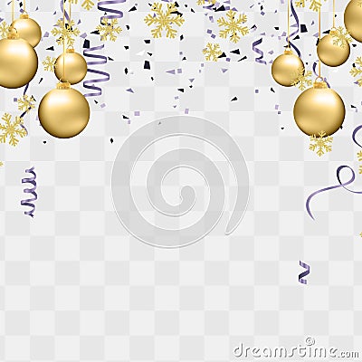 Party balloons illustration. Confetti and ribbons flag ribbons, Merry Christmas Party xmas Poster and Happy New Year Vector Illustration
