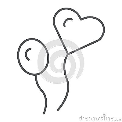 Party balloons thin line icon, romance and love, heart balloon sign, vector graphics, a linear pattern on a white Vector Illustration