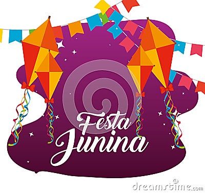 party banner with kites to festa junina Cartoon Illustration