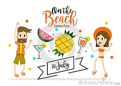 Party on the beach. heading design for banner or poster. Vector Illustration