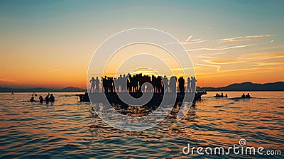 Party on a big floating platform on sunset Stock Photo