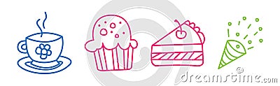 Party and Birthday Celebration Line Symbol and Icon Vector Set Vector Illustration