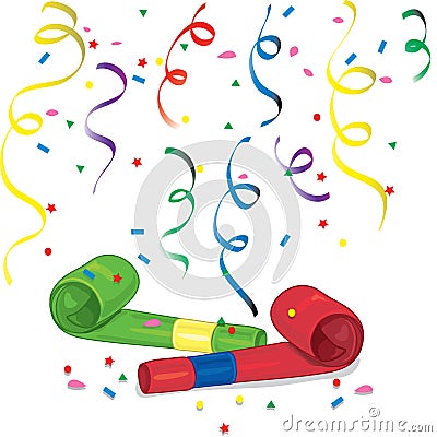 Party blowers and confetti Vector Illustration