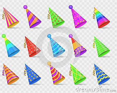 Party caps, hats for parties holidays celebrations Vector Illustration