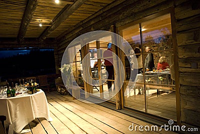 Party in a cottage at night Stock Photo