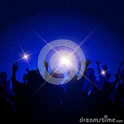 Party crowd on night sky background Vector Illustration