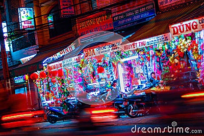 Party decoration stores lights motorcycles Vietnam Editorial Stock Photo